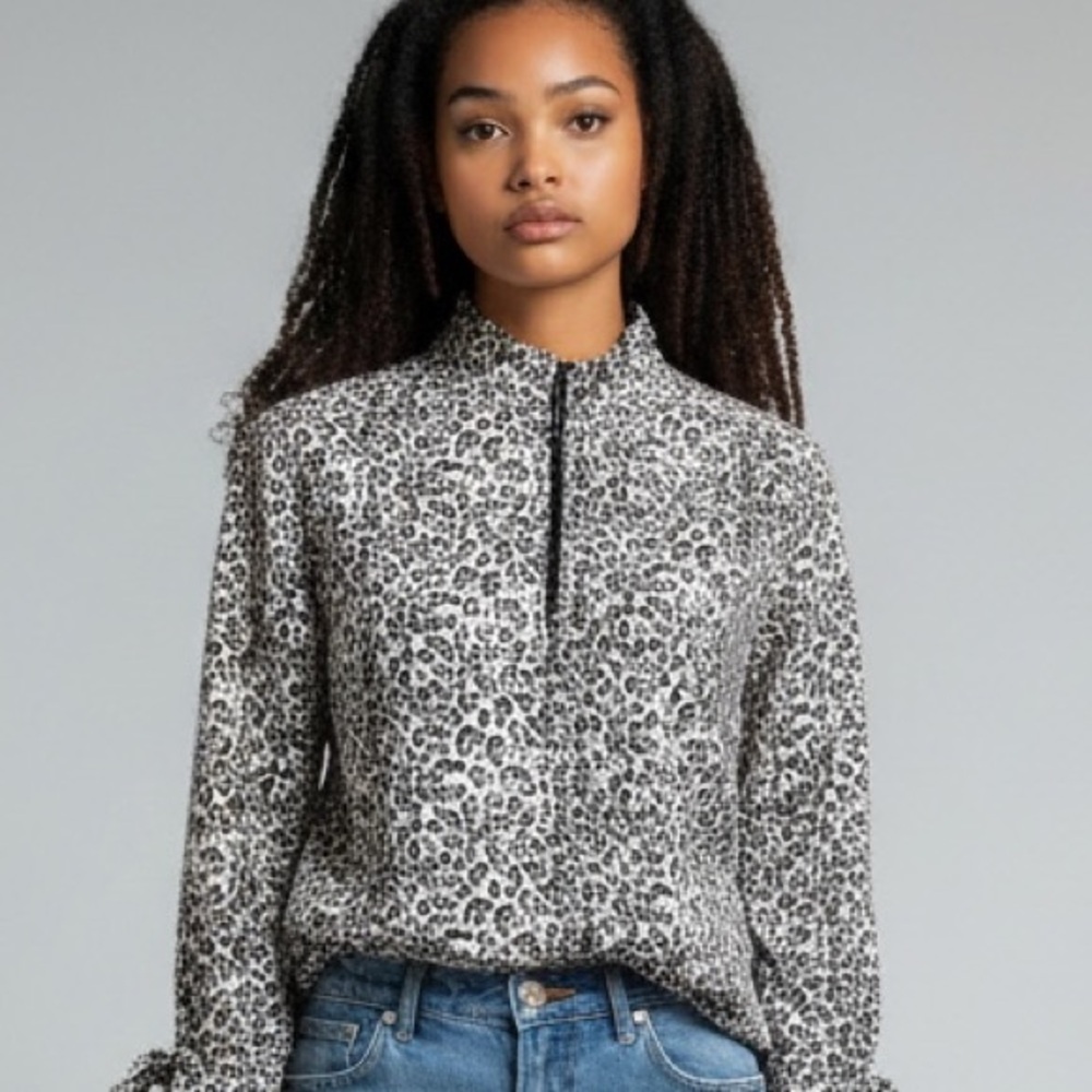 Free People Leopard Print Blouse Tan and Black Small NWOT